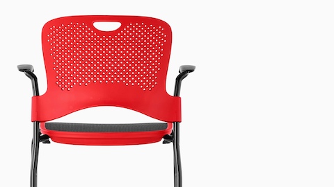 Red Caper Stacking Stool with a black suspension seat, viewed from the rear. Red Caper Stacking Stool with a black suspension seat, viewed from the rear.