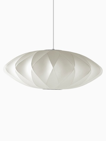 Una lámpara colgante blanca. Seleccione para ir a la página del producto Nelson Saucer CrissCross Bubble Pendant.