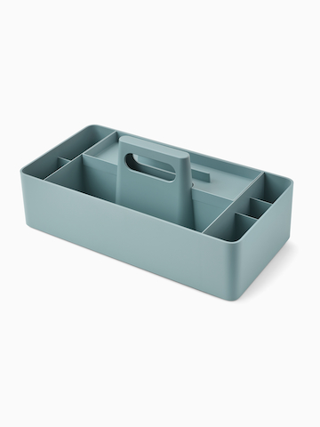Caja para útiles de trabajo OE1 azul claro, vista desde un ángulo.